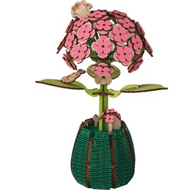 MPIUET 3D Wooden Puzzle for Adults, Flower Model Kits to Build, 3D Floral Plant Puzzle, No Glue or Other Tools Required, Tabletop Decoration (Hydrangea)