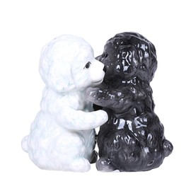 Hugging Maltese Puppy Magnetic Ceramic Salt and Pepper Shakers Set