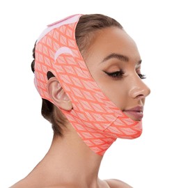 1Pcs Chin Strap for Sleeping, Jawline Shaper, Comfortable and Breathable Face Lifting Chin Strap for Sleeping, Suitable for Women and Men, Orange-Pink
