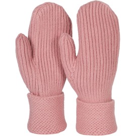 styleBREAKER 09010046 Women's Winter Knitted Mittens Plain with Patterned Waistband Warm Mittens Knitted Gloves, Antique Pink