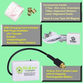 ViviLux 3-in-1 Rechargeable GREEN Laser System with Adjustable Line, Crosshairs and Dot Illumination Heads; Innovative Sewing and Quilting Notion for Precise Stitching; Mounts with HOOK AND LOOP TAPE