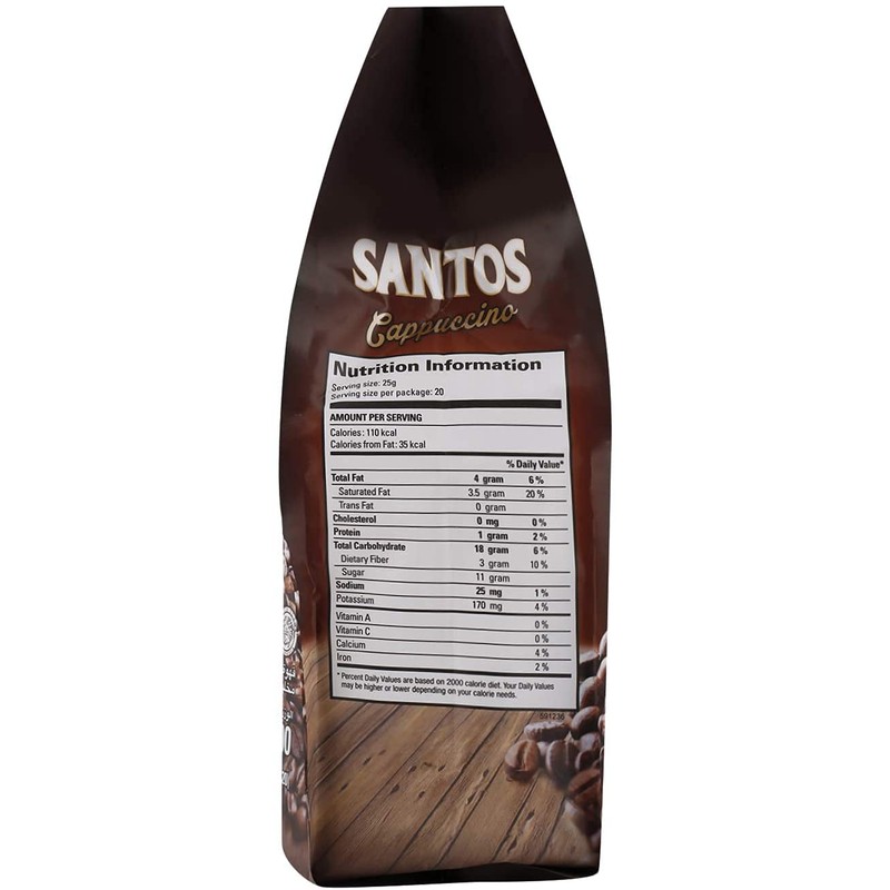 Santos Cappuccino Premix Instant Coffee 3-in-1 with Chocolate Granule Made