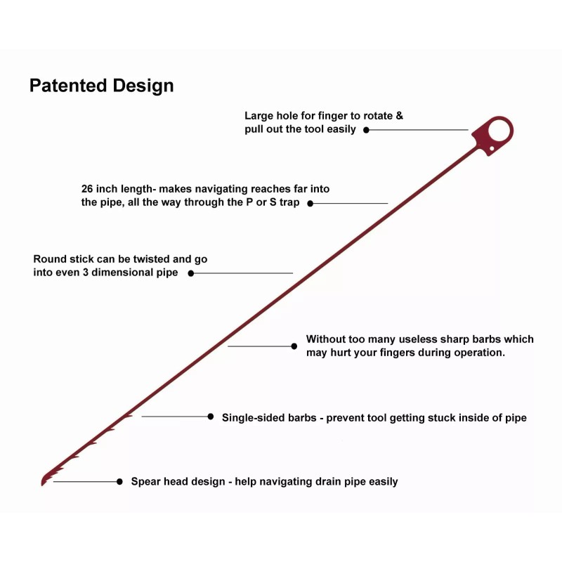 SDI SDY 26 inch Snake hair drain clog - red