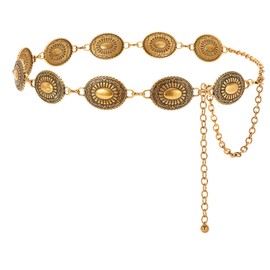 LEACOOLKEY Women Western Concho Metal Chain Belt Cowgirl Boho Waist Belt for Dress Jeans,Gold