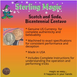 Ted's Sterling Magic Factory Cut Bicycle Svengali Deck and Bicentennial US Scotch and Soda Centavo Coin Card Trick Set (Blue)