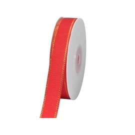 JESEP YONG 5/8 inch Red Grosgrain Ribbon with Golden Weft Edges-20 Yards Craft Gift Wrapping Ribbon Roll for Bows-Christmas Home Decor-Wedding-Graduation Party-Decoration (JS263 Red)