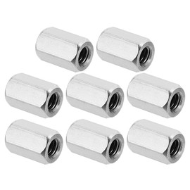 PATIKIL 1/4"-20 UNC 304 Stainless Steel Hexagonal Coupling Nuts, 8 Pieces 0.8"/20 mm Long Nut Threaded Sleeve Hex Nut Stainless Steel Coupling Nut Thread Insert Silver Tone