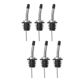 6-Pack Premium Stainless Steel Classic Tapered Spout Bottle Pourers with Rubber Dust Caps - Ideal for Standard Sized Liquor, Wine, Coffee, Syrup, Vinegar, Snow Cone and Olive Oil Bottles