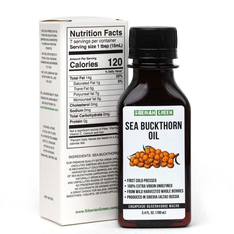 Siberian Sea Buckthorn Seeds and Berries Oil 100% Extra Virgin