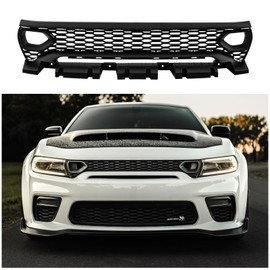 WildWell Front Bumper Grille For 2020-2024 Dodge Charger Widebody SRT Scat Pack, Front Upper Mesh Grille Matte Black