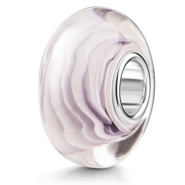 Purple Murano Glass Beads Cream Materia - Optic White Silver 925 Purple Sleeve Element with Beads for European Bracelet Beads #1582