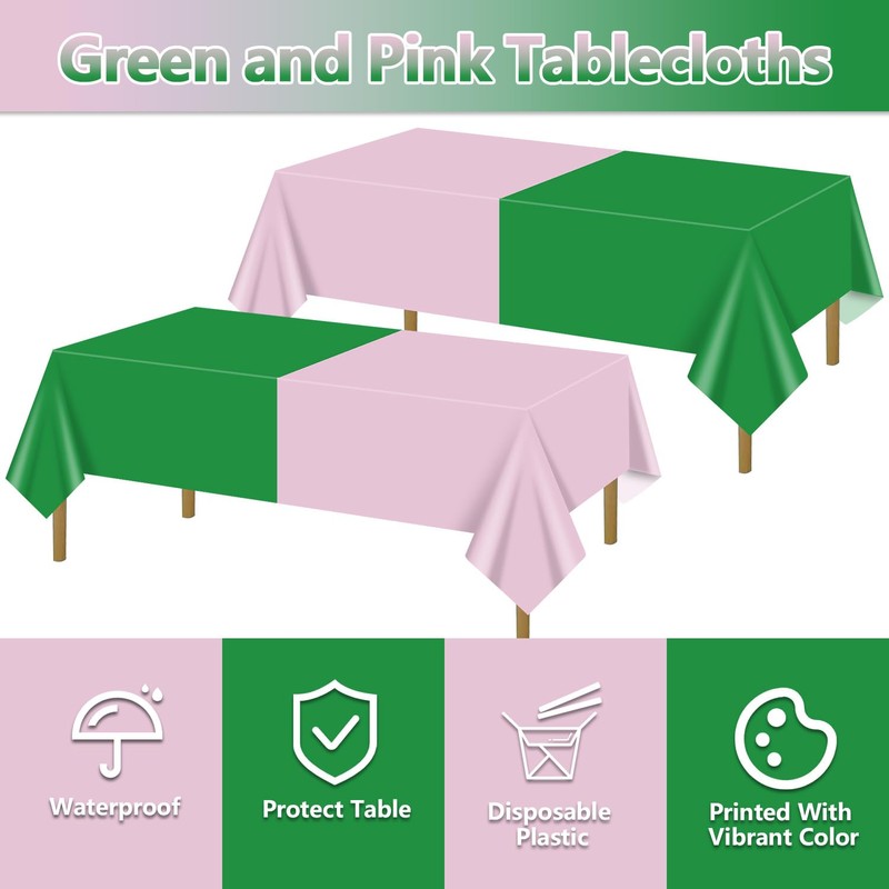 PTECDROTS 4Pcs Pink and Green Tablecloths Rectangular Plastic Table Covers