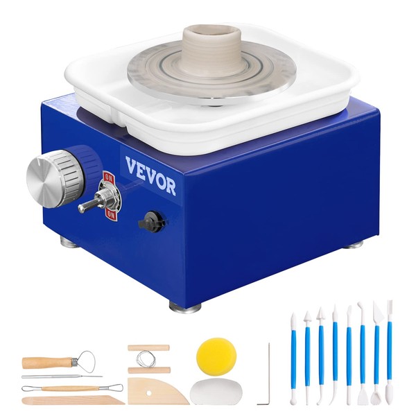 VEVOR Mini Pottery Wheel Adjustable 0-300RPM Speed ABS Detachable Basin Pottery, 2 Turntables 2.6in/3.9in 30W Ceramic Wheel Machine, Blue 17 Accessories