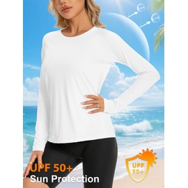 Women's Rash Guard UPF 50+ Sun Protection Short/Long Sleeve T-Shirts Lightweight Quick Drying SPF UV Swimming Shirts, Long sleeve: white, XL