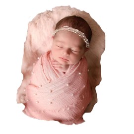 Ederafoto Newborn Photography Props Baby Photoshoots Pearl Wraps Girl Photo Posing Layers with Headband Accessories (Pink)