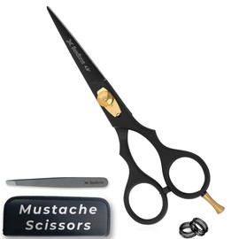 Mustache Scissors for Beard & Moustache Trimming for Home Groomers & Barbers | Hair Scissors for Professional Hairdressers & Barbers, Hair Cutting Shears with Tweezers & Leather Bag