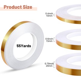 Zonon 3 Sizes Gold Self Adhesive Polyester Film Tape, Gold Washi Tape for Car Furniture Graphic Arts Walls Decor, 55 yds(10/15/20mm)
