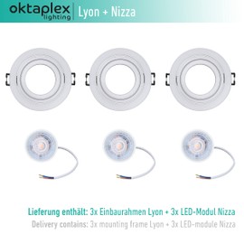 Oktaplex Set of 3 Recessed Spotlights with LED Module - 3 Levels Dimmable - Aluminium Swivelling Lyon 4.8 W 3000 K 230 V 380 lm Warm White Spot Installation Diameter 80 mm Round