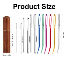 12pcs Large Eye Sewing Needles Kit, Aluminum Large-Eye Blunt Needles with Bent Tapestry Needles & Wooden Needle Case Hand Knitting Needles for Crochet Quilting Beading Projects