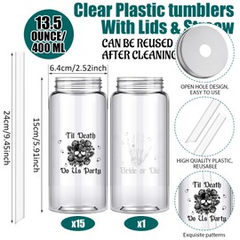 Yetene 24 Pcs Bride or Die Bachelorette Reusable Cups Bulk 13.5 oz Till Death Do Us Party Black Plastic Bottle with Lids and Straws Coffee Tumbler for Wedding Bridal Shower Bachelorette Gifts