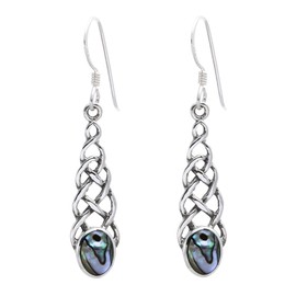 Silverly Solid Silver Celtic Knot Ladies Earrings - 925 Sterling Silver Earrings for Women and Teen Girls - Long Drop Dangling Design - Abalone Shell June Birthstone Gifts