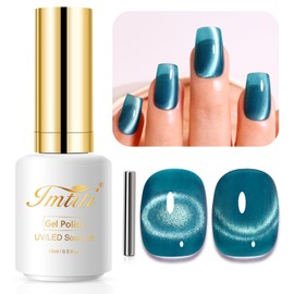 Imtiti Cat Eye Gel Nail Polish, 15ml Blue Green Crystal Glitter Cat Eye Gel Polish With Magnet Magnetic Gel Nail Polish Holographic Galaxy Sparkly Soak Off UV Led Manicure Nail Salon Kit