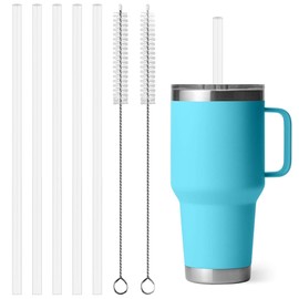 Reusable Straws for YETI Rambler Tumbler, Replacement Straws Compatible with YETI Tumbler 35 oz Cup, Clear Transparent Straight Drinking Straws, Set of 5 Reusable Straws with 2 Cleaning Brushes