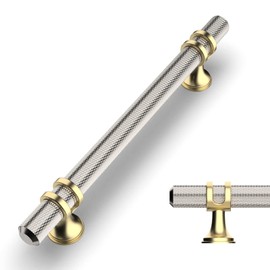 Amerdeco 10 Pack Knurled Brushed Satin Nickel Cabinet Pulls 5 Inch Hole Center Kitchen Cabinet Handles for Drawer Dresser, Cupboard and Wardrobe ZH0025…