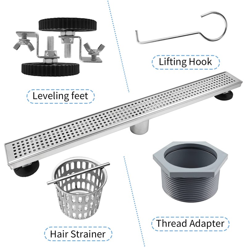 Bernkot Linear Shower Drain 26", 304 Stainless Steel Floor Drain
