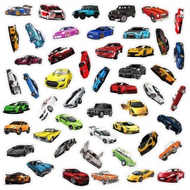 50PCS Car Stickers for Kids,Racing Car Stickers, Sports Car Stickers, Color Waterproof Stickers, Stickers Suitable for Water Bottles, Laptops, Skateboard Stickers, Helmet Stickers Cool Stickers…