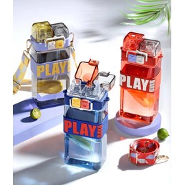 AZSPS 18oz Leak-proof Square Water Bottle with Separate Button and Flip Cap Design, Spout and Straw, BPA-Free Sports Bottle for School and Outdoor Use (Red)