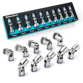 DURATECH 3/8" Drive Universal Joint Socket Set, Swivel Socket Set, 10-Piece, Metric, Size Covers 10-19mm, CR-V Steel, Organized in EVA Foam Organizer