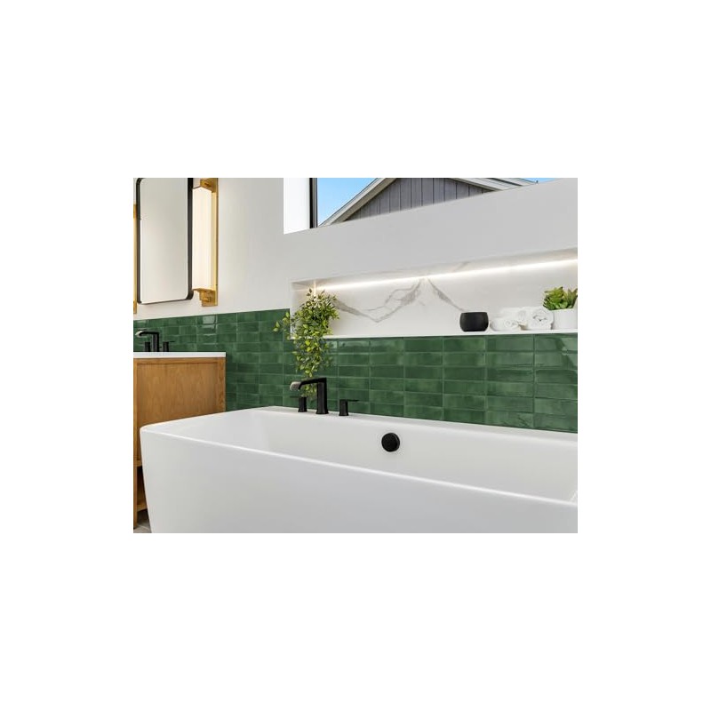 DEWOO Peel and Stick Subway Backsplash Green Kitchen Bathroom Rectangle