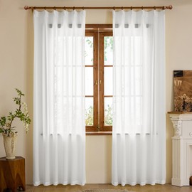 White Pinch Pleated Sheer Curtains 84 Inch Length Semi Light Filtering Sheer Curtains for Bedroom Living Room Dining Room, 42 W x 84 L, 2 Panels