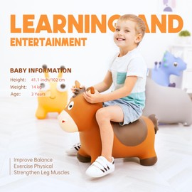 ZOOJOY Bouncy Horse Hopping Toys, Inflatable Animal Horse Toys for Toddlers, Outdoor Indoor Bounce and Ride On Bouncer for Boys Girls, Birthday Gifts for 18 Months 2 3 4 5 6 Year Old with Pump