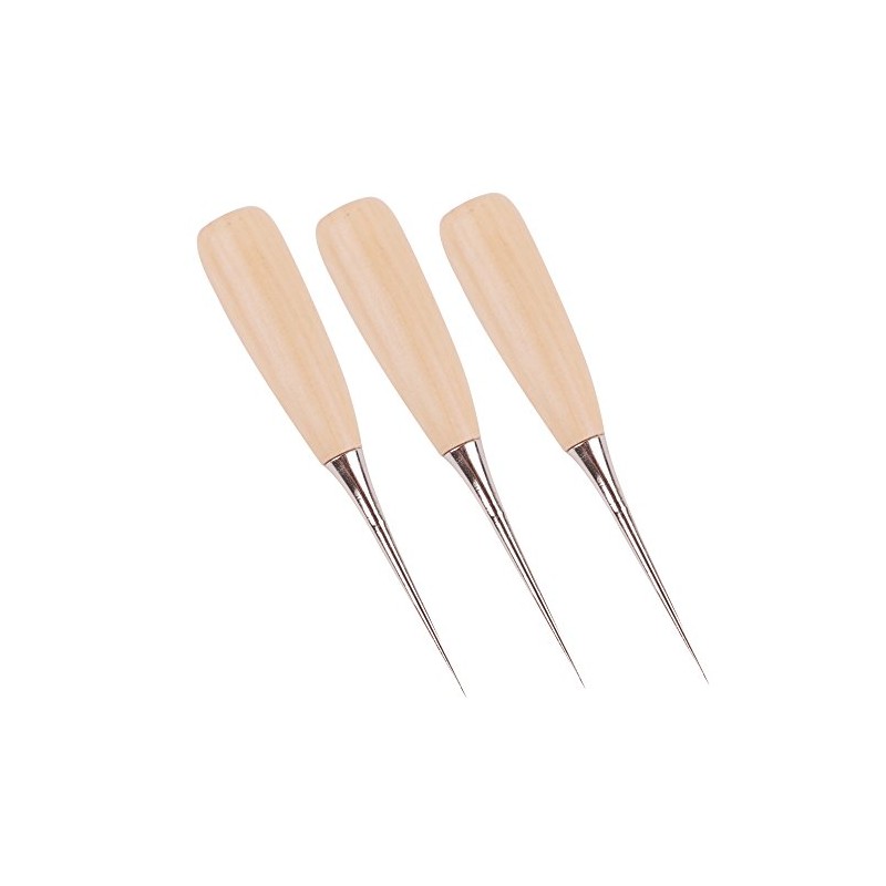 Eowpower 3 Pieces Wooden Handle Leather Drillable Stitching Sewing Awl