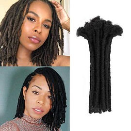 Dreadlock Extensions Human Hair 30 Strands, Locs Extensions Human Hair for Women/Men Permanent Dread Locs Full Head Handmade Solid Color Crochet Loc Extensions Natural Black 0.6cm Width (8inch)