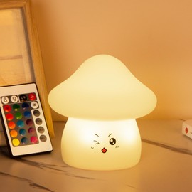 Kataou Soft Silicone Material Mushroom Light,7 Colors Mushroom Night Light Include Remote Control, Mushroom Lamp Dimmable and Rechargeable,Cute Lamp with Touch Sensor for Bedrooms, Campsites