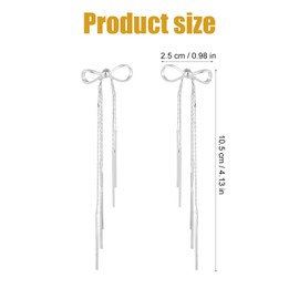 Bow Earrings for Women, Long Tassel Chain Earrings Bow Tie Ribbon Earrings Bow Knot Earrings Bow Drop Dangle Earrings Bowknot Jewelry for Women Girls Wedding Statement Jewelry(Silver)