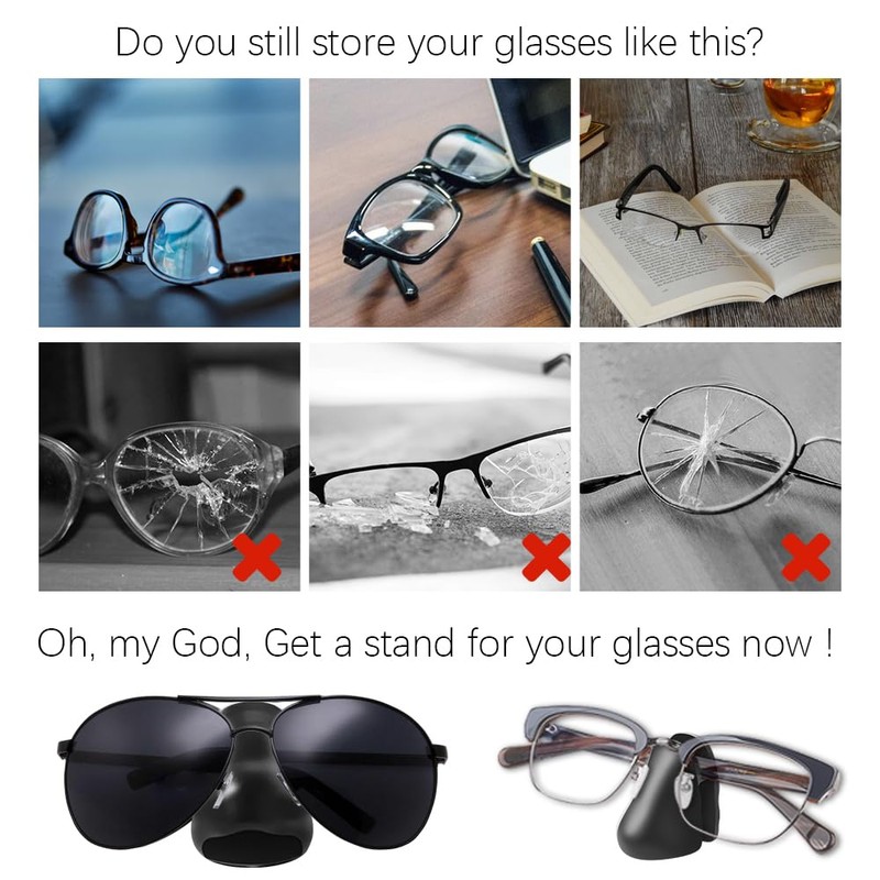 Eyeglasses Holder – 8pcs Self-Adhesive Wall-Mounted Glasses Stand, Nose-Shaped Sunglasses