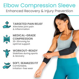 Vive Lymphedema Medical Compression Elbow Sleeve for Men, Women, Youth (1 Pair) - 20-30 mmHg Graduated Compression for Arm Support, for Arthritis, Bursitis, Edema, Nerve Pain, Swelling, Post Surgery Recovery (X-Large)