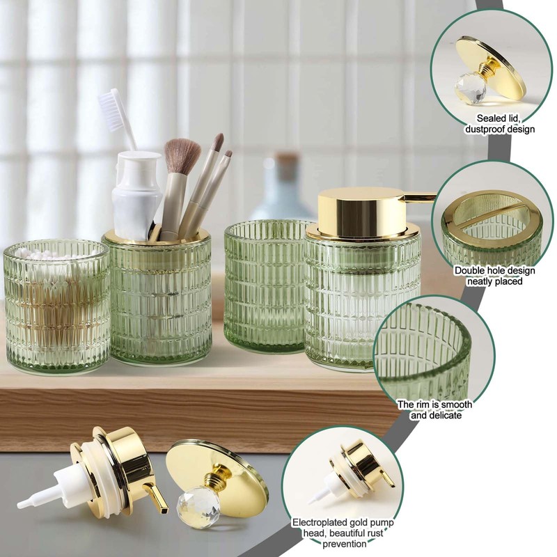 DASITON Bathroom Accessories Set,4Pcs Glass Bathroom Counter Set with Foaming