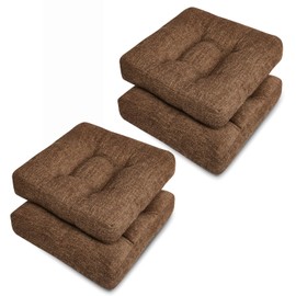 Wellsin Chair Cushions for Dining Chairs, Kitchen Chair Cushions Set of 4, Tufted Chair Pads with Non-Slip Bottom, 16"x16"x4", Brown