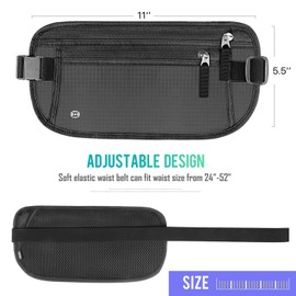 WALNEW Travel Money Belt Passport Holder with RFID Blocking, Secure Hidden Travel Wallet Fanny Pack for Women and Men, Black