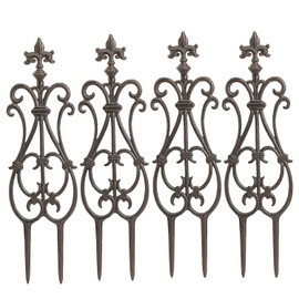 Sungmor Decorative Cast Iron Flower Bed Fence, 28" Tall Vintage Garden Edging Border, 4 Pack Heavy Duty Landscape Picket Fence Panels, Outdoor Plant Support Garden Stake, Victorian Yard Lawn Decor