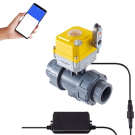 Smart electric valve 1 1/4 inch PVC joint ball valve Tuya APP smart wifi water shut-off valve DC24V AC110V-230V power adapter and power-off automatic return setting timing water valve DN32MM