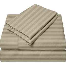 Femini Fashion Giza-Egyptian-Dreams-Set-My-Sheet-&-Pillow, 100% Giza Egyptian 1000 Thread Count Cotton, 12"-15" Deep Pockets |King, Taupe Stripe Color| 4-PC Sheet Set, Soft Breathable Bedsheets