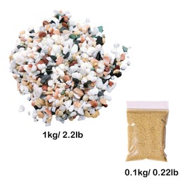 Cayway Decorative Natural Pebbles Natural Decorative Real Sand for Plants and Vases, 2Ib Natural Decorative Pebbles and 100G Natural Sand for Potted Plants and Succulents, Fish Tank, Mini Garden