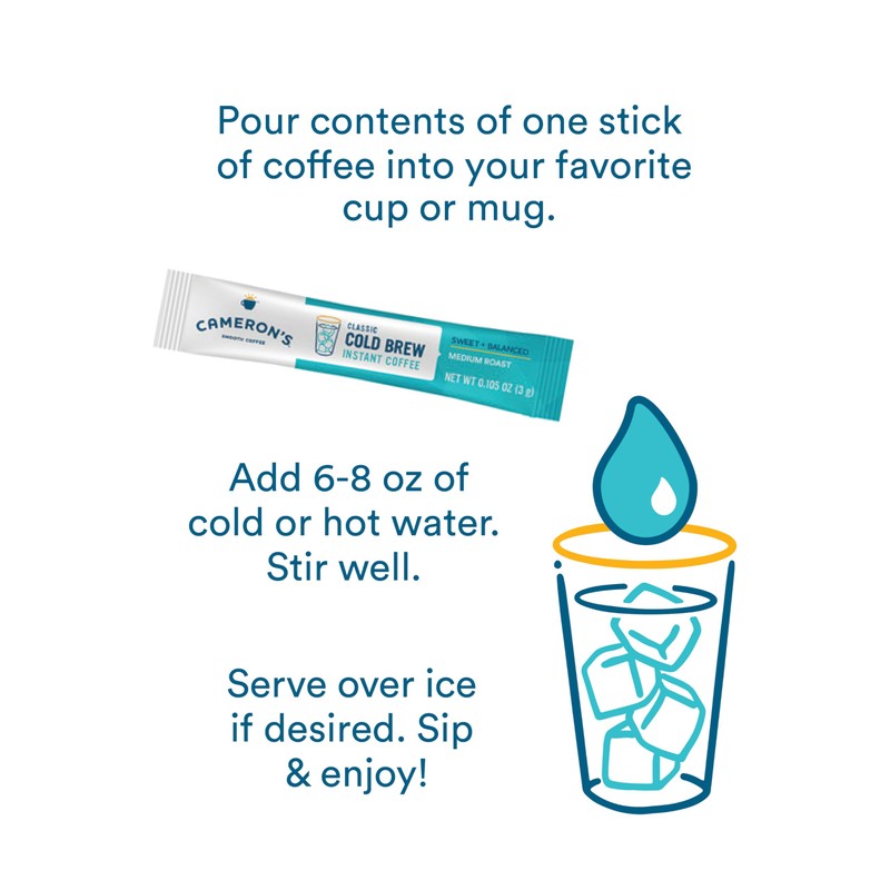 Cameron's Coffee Cold Brew Instant Single Serve Sticks, Vanilla Bean,