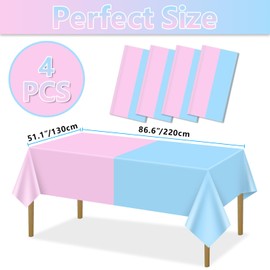 4Pcs Gender Reveal Table Cloths - Gender Reveal Table Decorations Assorted Color Tablecloths Rectangular Pink and Blue Tablecloth for Boy or Girl Gender Reveal Party Supplies, 51 x 86.6 Inch
